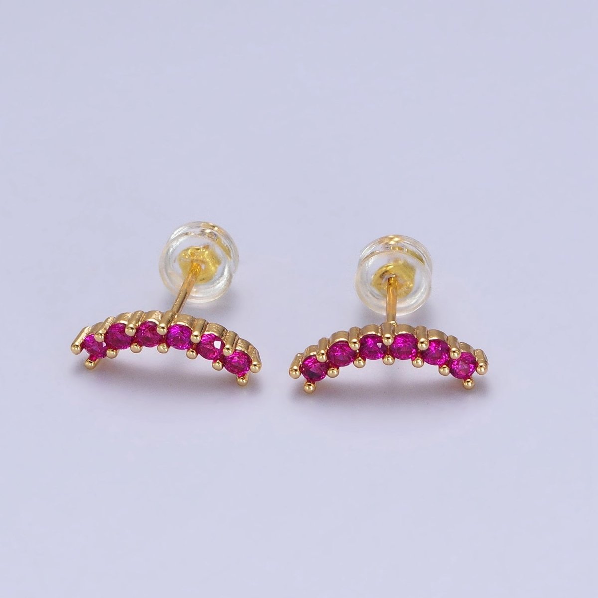 Fuchsia, Green, Clear, Turquoise Micro Paved Arc Line Gold Stud | AB043 - AB046 - DLUXCA