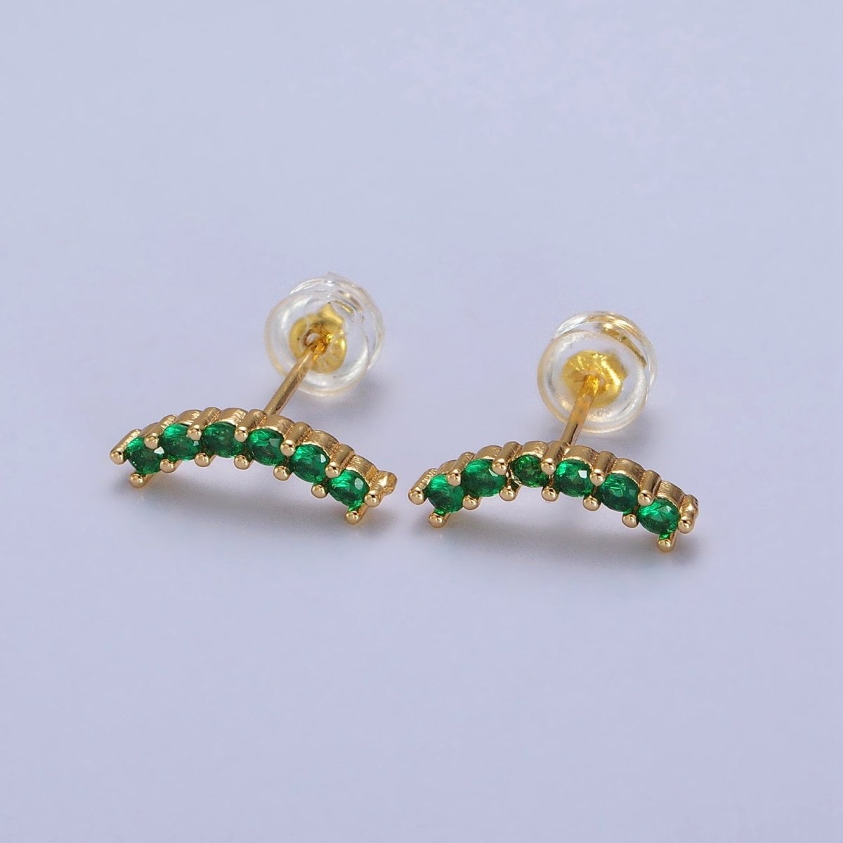Fuchsia, Green, Clear, Turquoise Micro Paved Arc Line Gold Stud | AB043 - AB046 - DLUXCA