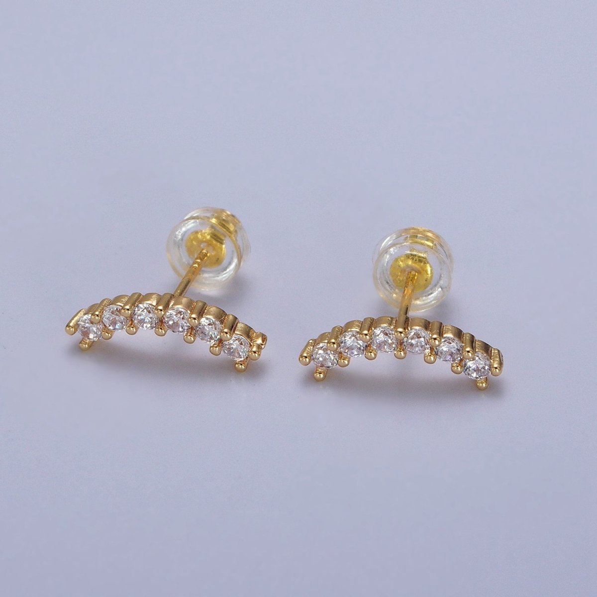 Fuchsia, Green, Clear, Turquoise Micro Paved Arc Line Gold Stud | AB043 - AB046 - DLUXCA