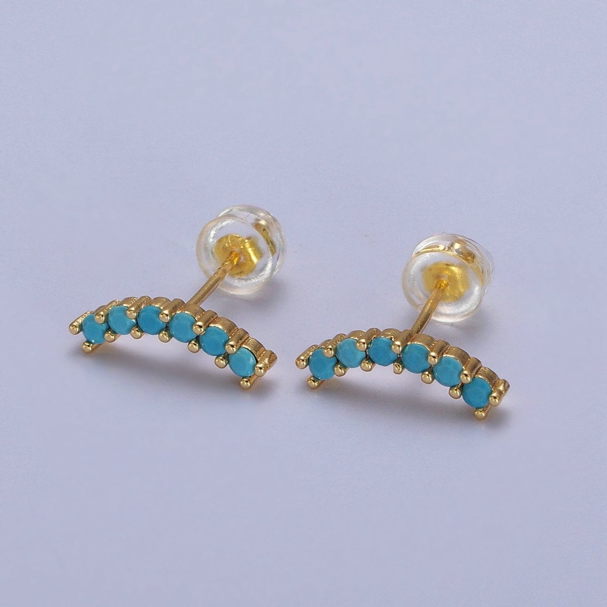 Fuchsia, Green, Clear, Turquoise Micro Paved Arc Line Gold Stud | AB043 - AB046 - DLUXCA