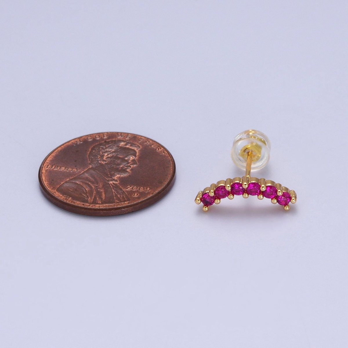 Fuchsia, Green, Clear, Turquoise Micro Paved Arc Line Gold Stud | AB043 - AB046 - DLUXCA