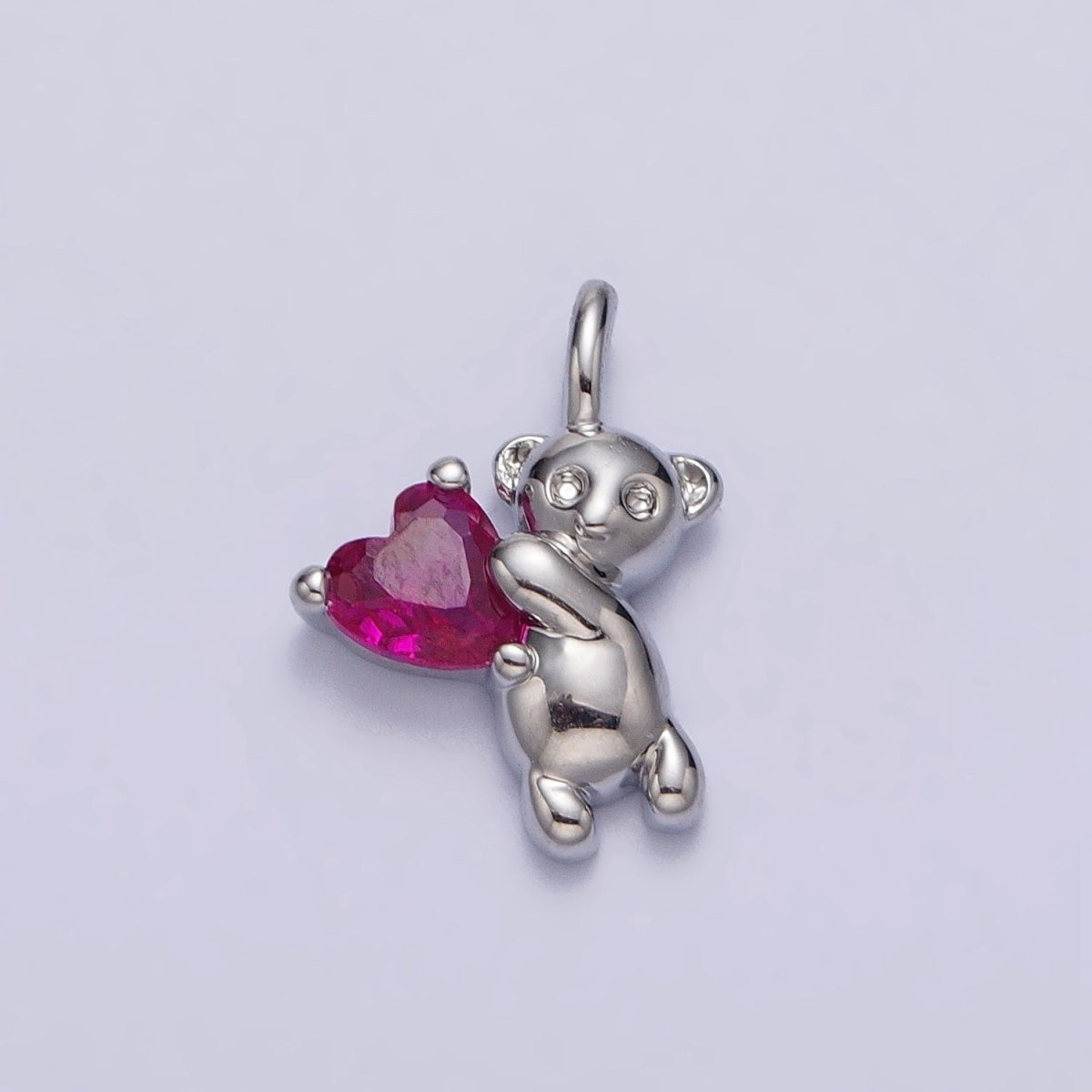 Fuchsia Heart CZ Teddy Bear Mini Charm in Gold & Silver | AC222 AC223 - DLUXCA