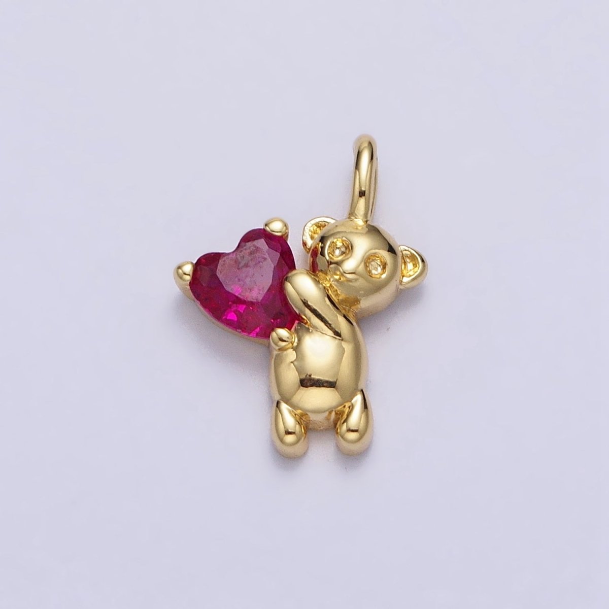 Fuchsia Heart CZ Teddy Bear Mini Charm in Gold & Silver | AC222 AC223 - DLUXCA
