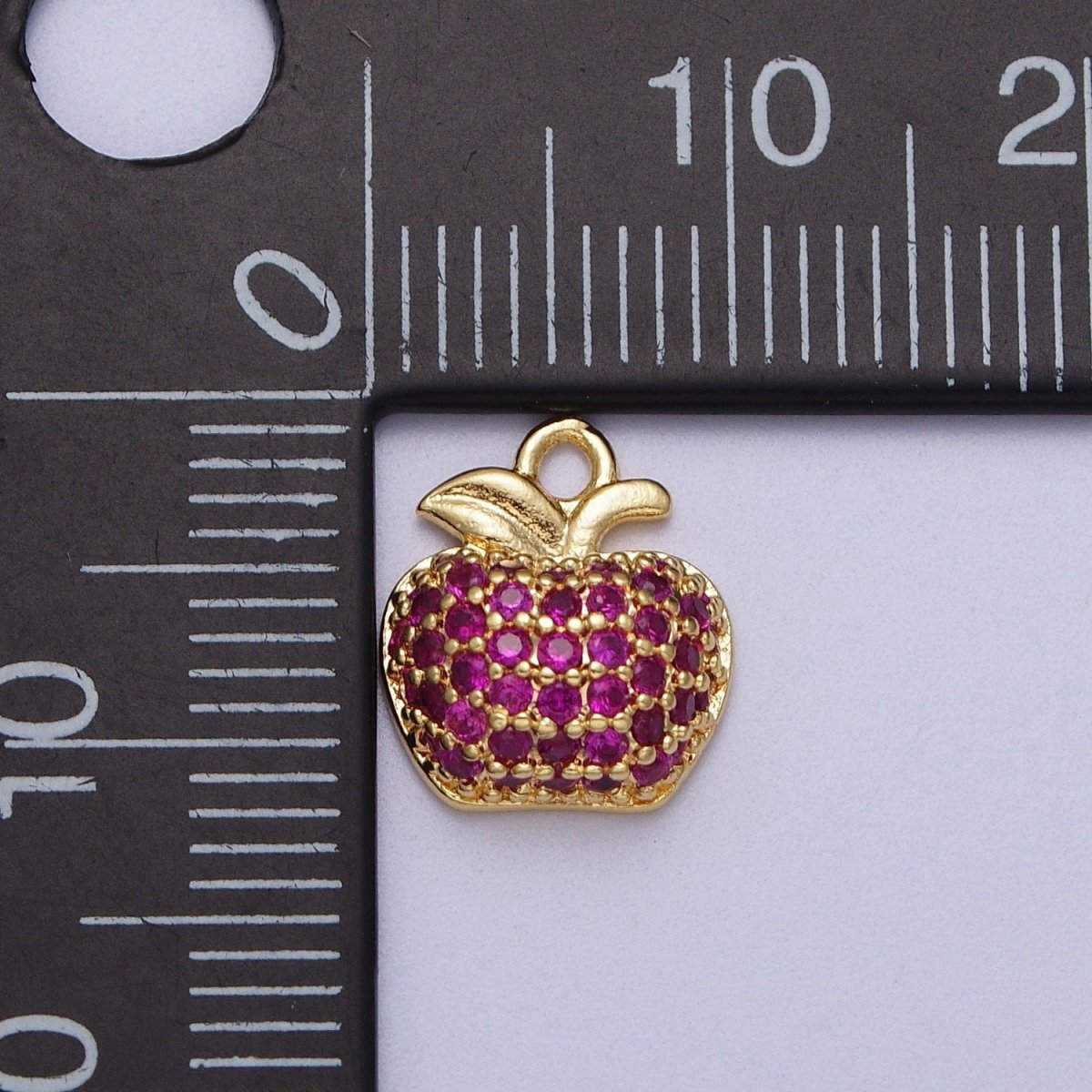 Fuchsia Micro Paved CZ Apple Fruit Gold Charm E-432 - DLUXCA