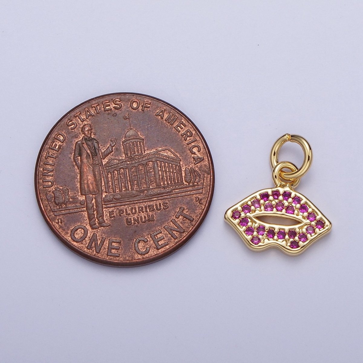 Fuchsia Micro Paved CZ Lips Gold Charm | C-733 - DLUXCA