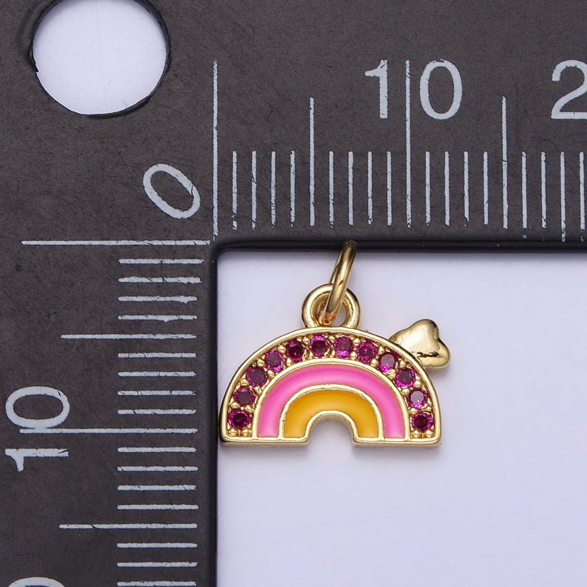 Fuchsia Micro Paved CZ Multicolor Enamel Rainbow Cloud Weather Add-On Gold Charm | AC358 - DLUXCA