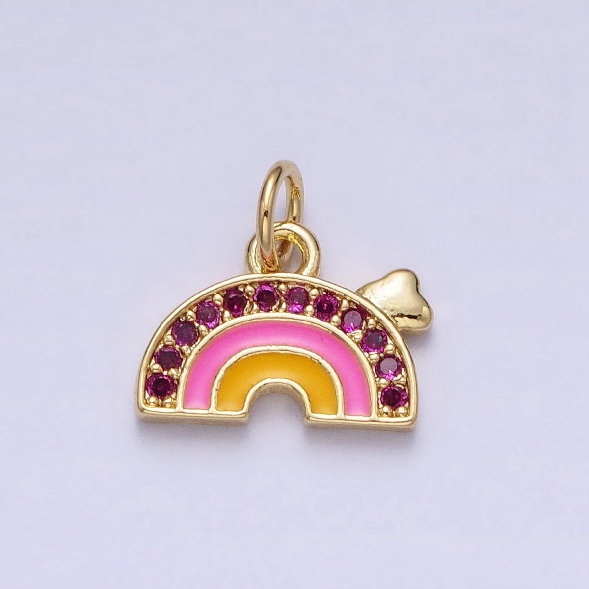 Fuchsia Micro Paved CZ Multicolor Enamel Rainbow Cloud Weather Add-On Gold Charm | AC358 - DLUXCA