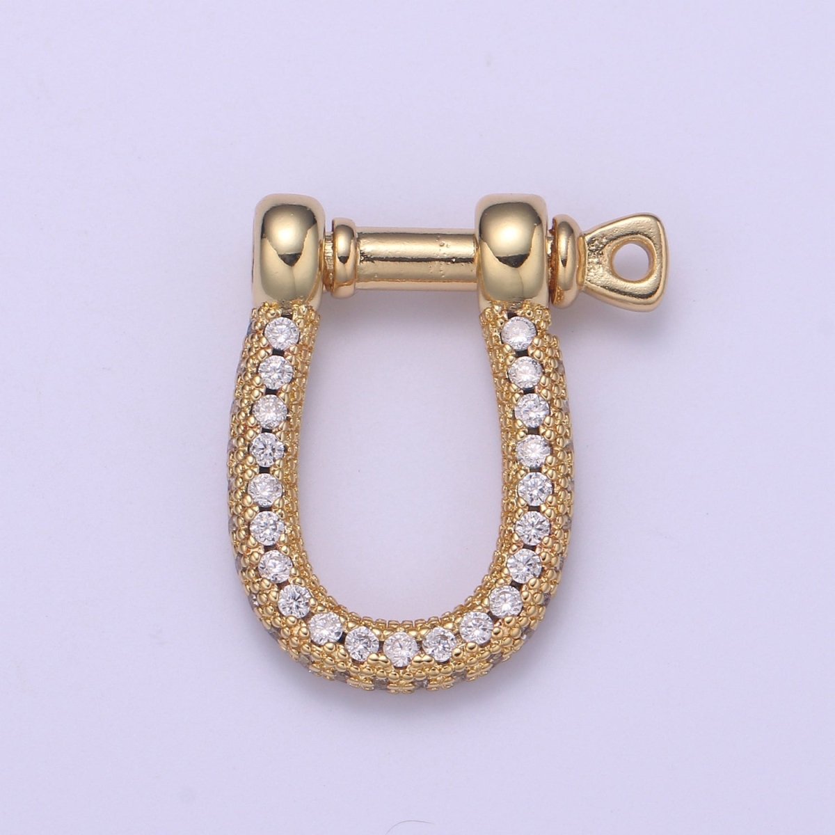 Full Cz Gold Shackle Clasp With Screw Rod for U Lock Micro Pave Carabiner clasp Anchor Shackle for Jewelry Making Component L-263 - DLUXCA