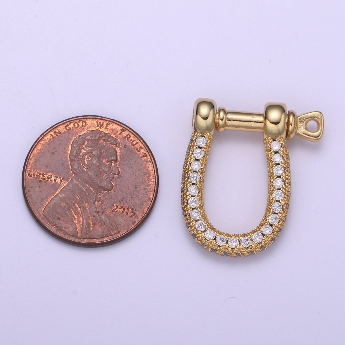Full Cz Gold Shackle Clasp With Screw Rod for U Lock Micro Pave Carabiner clasp Anchor Shackle for Jewelry Making Component L-263 - DLUXCA