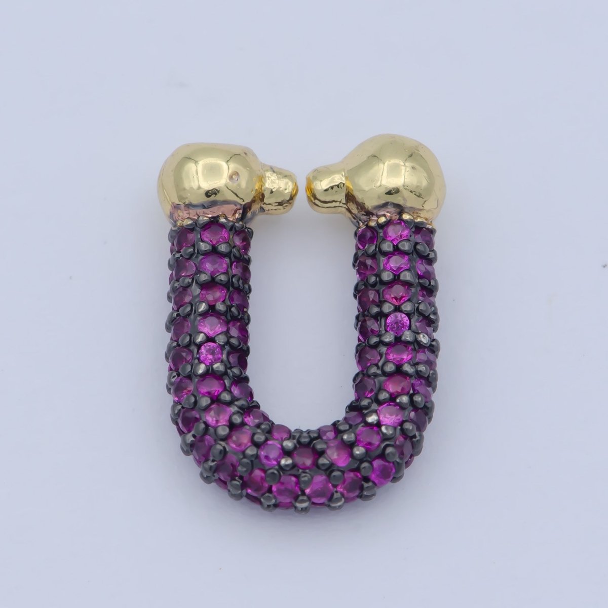 Full Cz Micro Pave U Shape Shackle link for Chain Connector Paper Clip Chunky Bold Chain Green Blue Black Fuschia Clear Cubic Gold Supply L-340~L-345 - DLUXCA