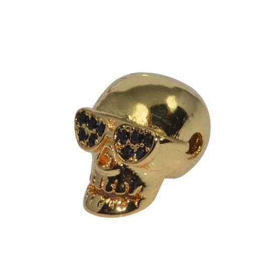 Funky Skull Bead Rocker Glasses Crystal CZ Pave Gold Silver Black Bracelet Charm Spacer Connector Beads Findings Jewelry Making B-330 - DLUXCA