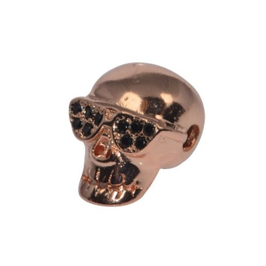 Funky Skull Bead Rocker Glasses Crystal CZ Pave Gold Silver Black Bracelet Charm Spacer Connector Beads Findings Jewelry Making B-330 - DLUXCA