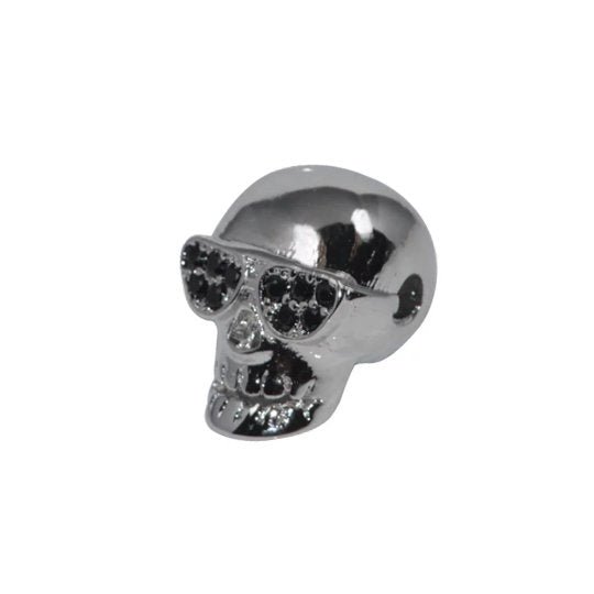 Funky Skull Bead Rocker Glasses Crystal CZ Pave Gold Silver Black Bracelet Charm Spacer Connector Beads Findings Jewelry Making B-330 - DLUXCA