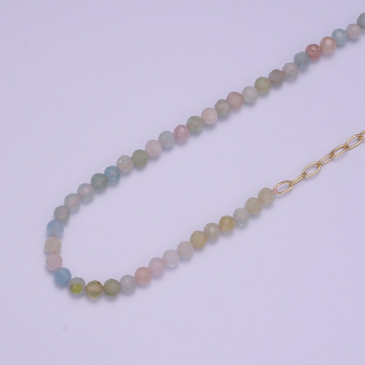 Fused 3mm Morganite Beads necklace w/ 14k Gold Filled Necklace, Mixed Cable Link Chain Necklace Ready To Wear Two Tone Necklace - DLUXCA