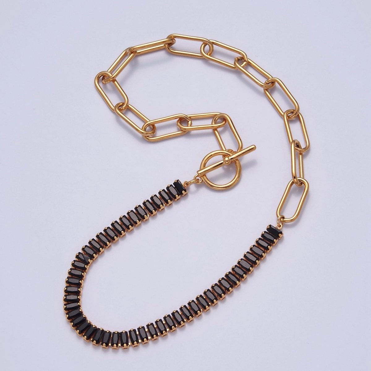 Fusion Necklace Half Baguette Tennis Chain, Half Paper Clip Chain, Statement 24K Gold Filled Necklace with Toggle | WA-945 WA-946 WA-949 WA-950 Clearance Pricing - DLUXCA