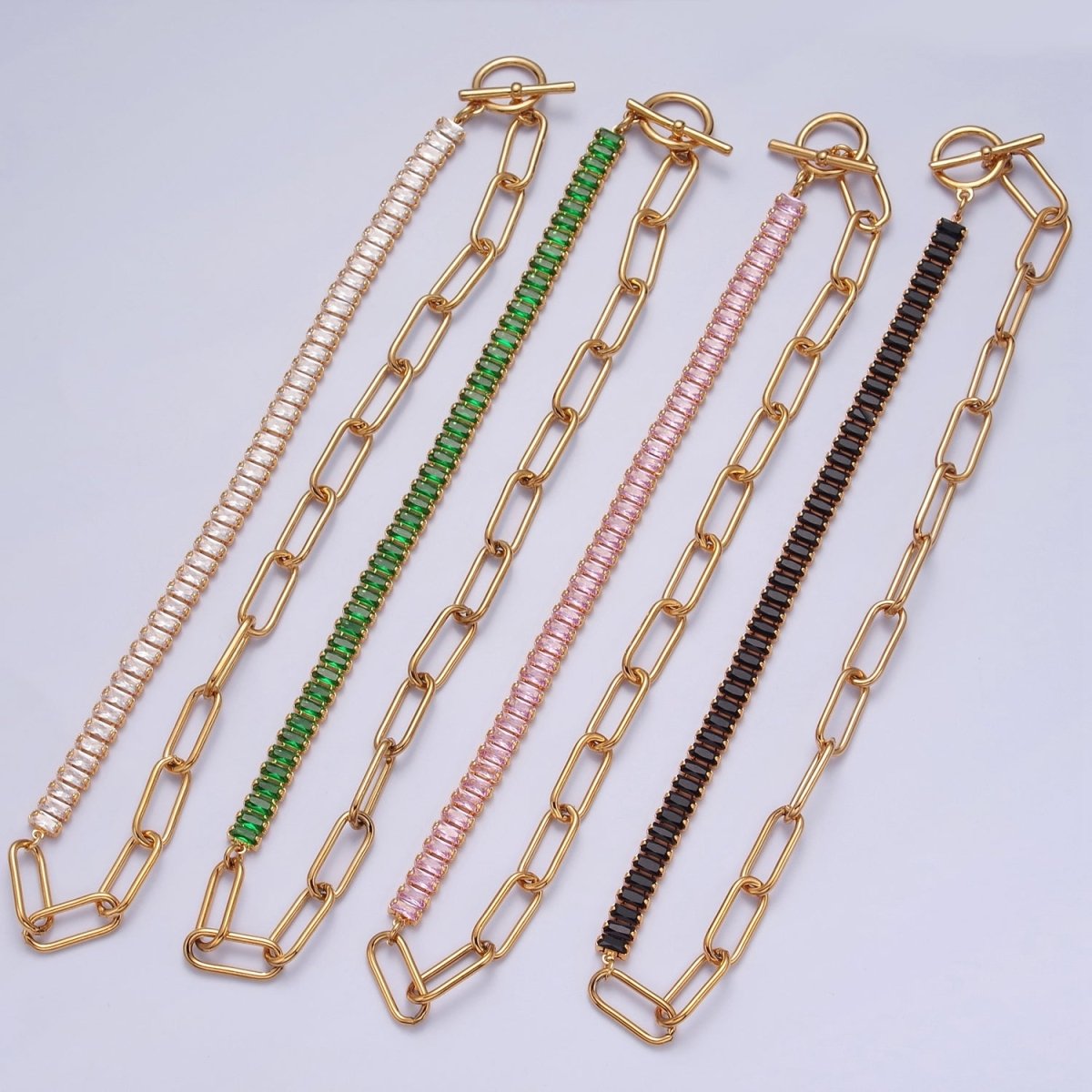 Fusion Necklace Half Baguette Tennis Chain, Half Paper Clip Chain, Statement 24K Gold Filled Necklace with Toggle | WA-945 WA-946 WA-949 WA-950 Clearance Pricing - DLUXCA