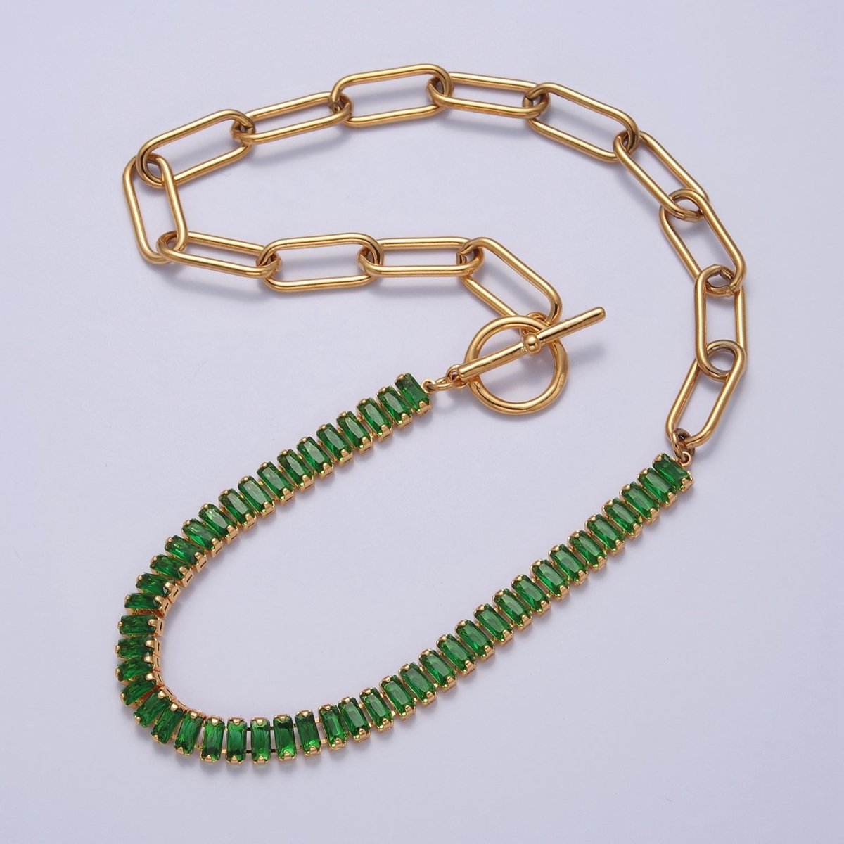 Fusion Necklace Half Baguette Tennis Chain, Half Paper Clip Chain, Statement 24K Gold Filled Necklace with Toggle | WA-945 WA-946 WA-949 WA-950 Clearance Pricing - DLUXCA