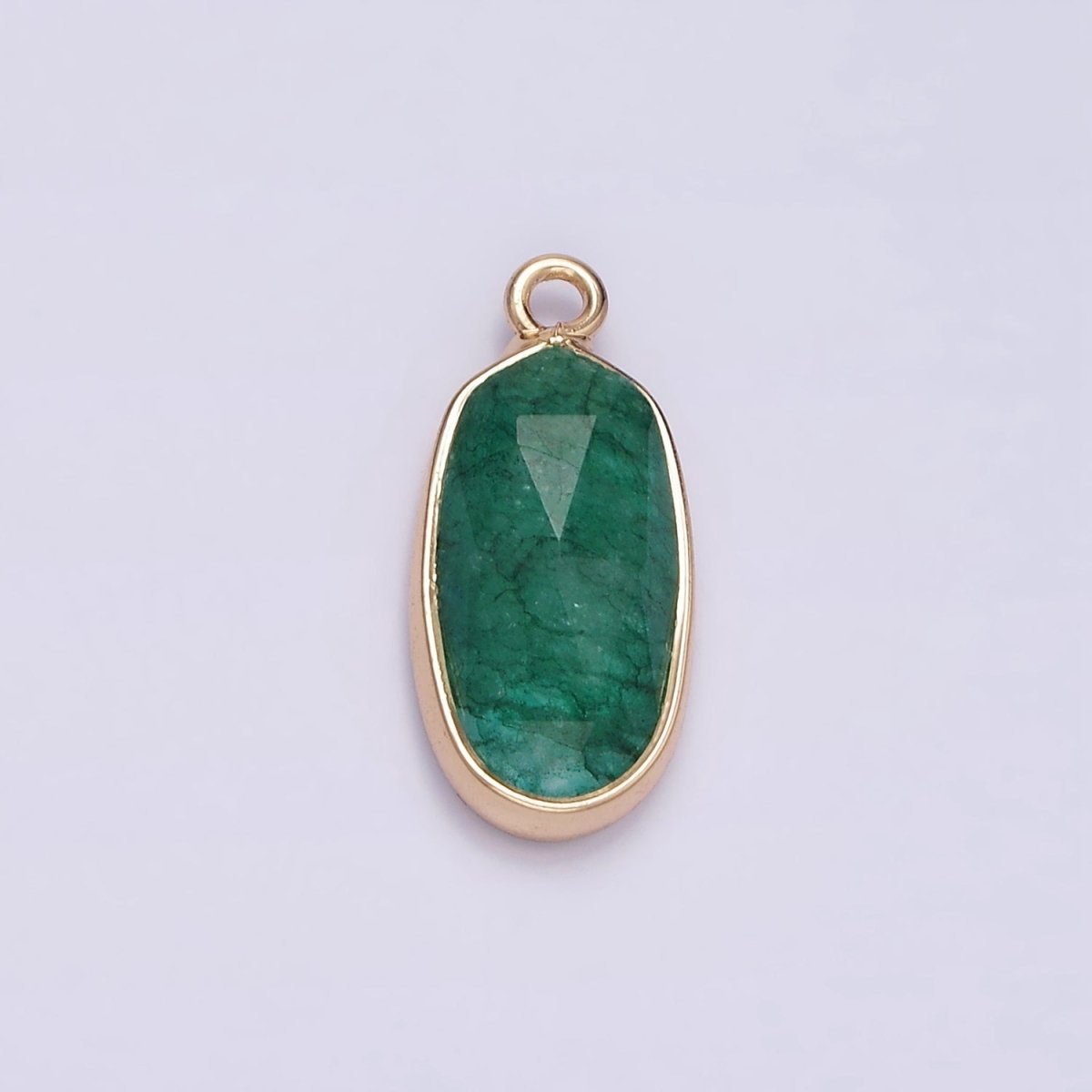 Gemstone Faceted Oval Gold Edge Pendant Charm Rose Quartz Onyx Amazon Charm N-1705 - N-1712 - DLUXCA