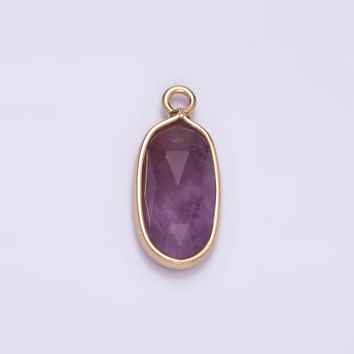 Gemstone Faceted Oval Gold Edge Pendant Charm Rose Quartz Onyx Amazon Charm N-1705 - N-1712 - DLUXCA