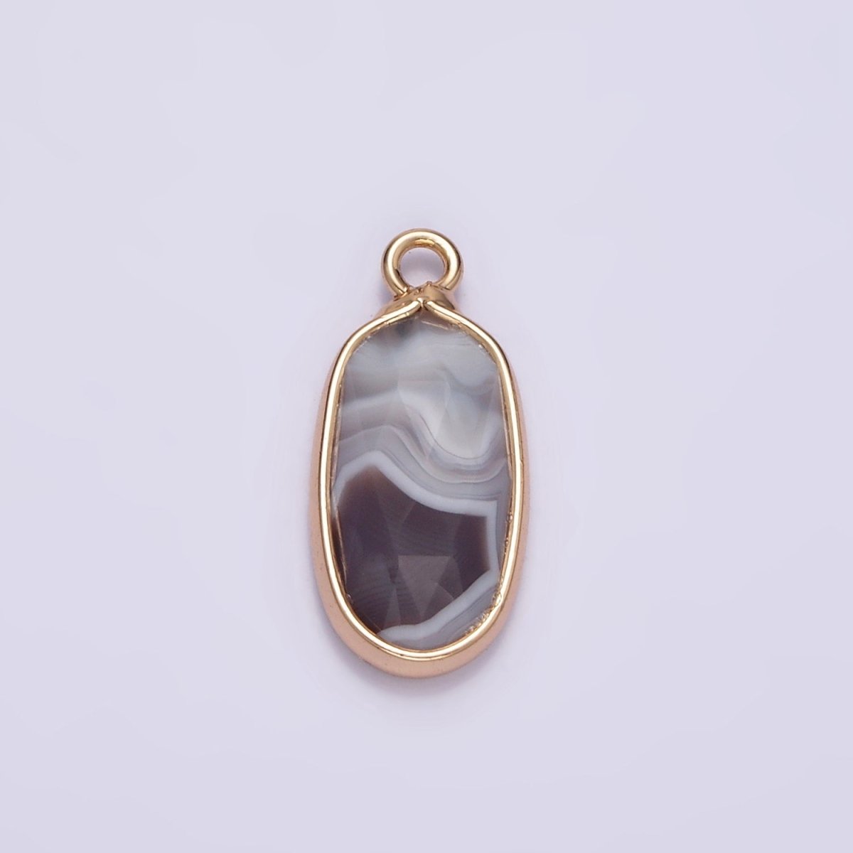 Gemstone Faceted Oval Gold Edge Pendant Charm Rose Quartz Onyx Amazon Charm N-1705 - N-1712 - DLUXCA