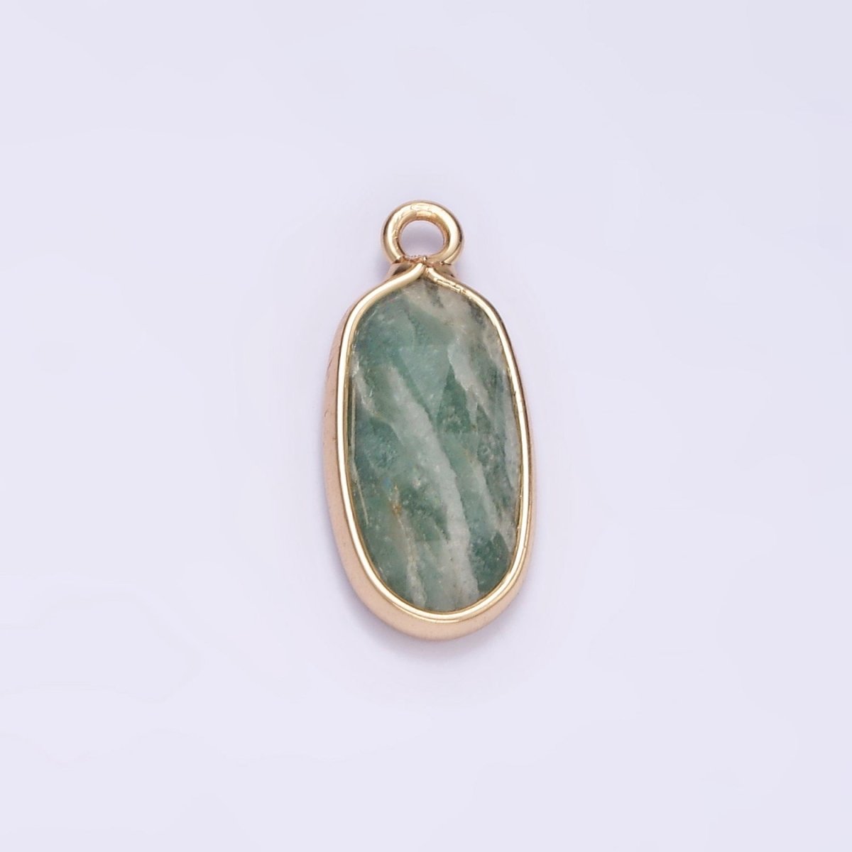 Gemstone Faceted Oval Gold Edge Pendant Charm Rose Quartz Onyx Amazon Charm N-1705 - N-1712 - DLUXCA