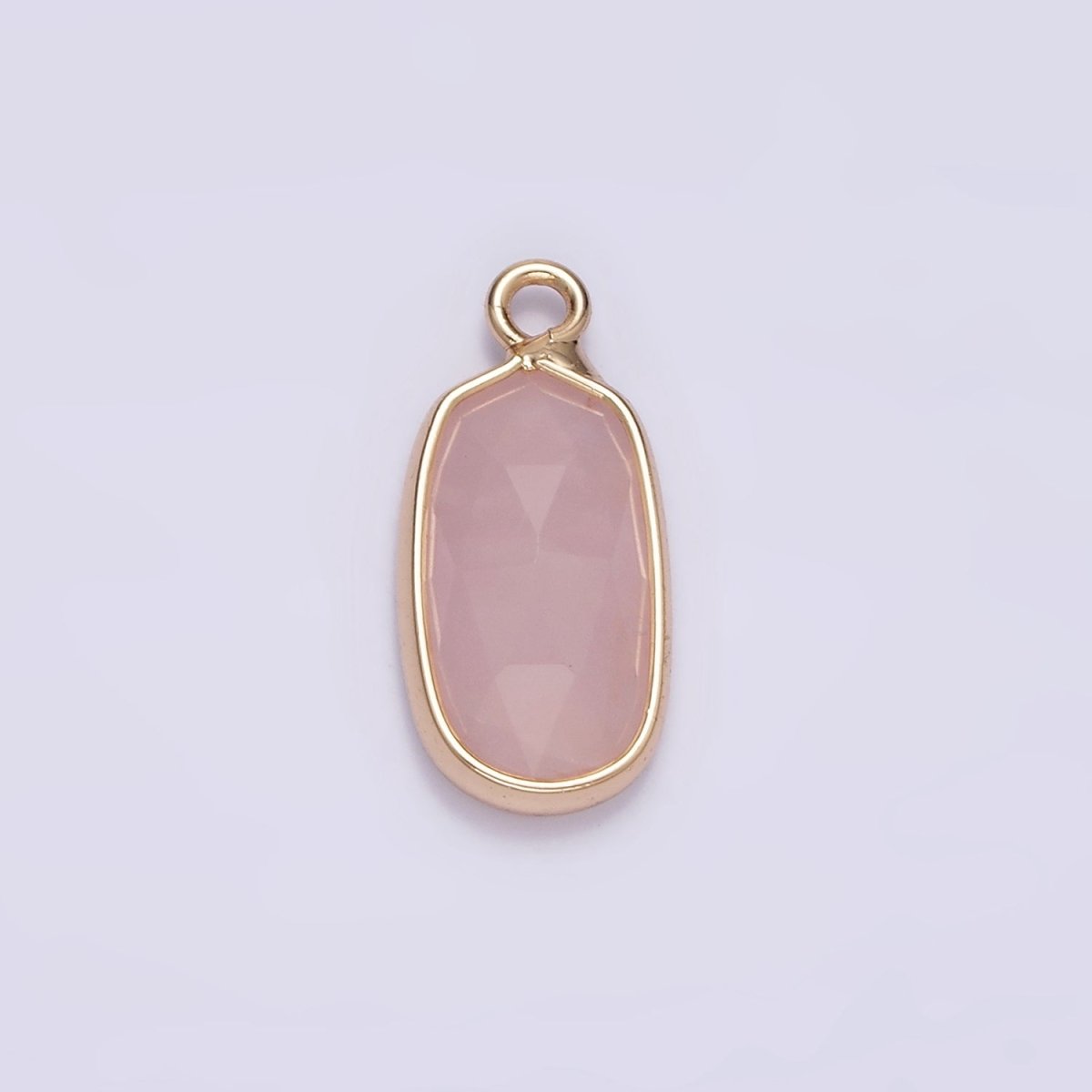 Gemstone Faceted Oval Gold Edge Pendant Charm Rose Quartz Onyx Amazon Charm N-1705 - N-1712 - DLUXCA