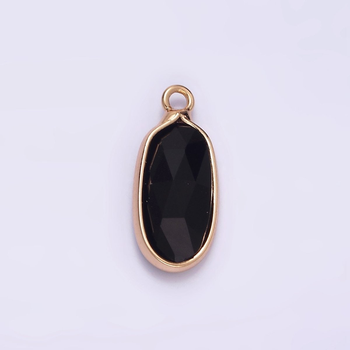 Gemstone Faceted Oval Gold Edge Pendant Charm Rose Quartz Onyx Amazon Charm N-1705 - N-1712 - DLUXCA