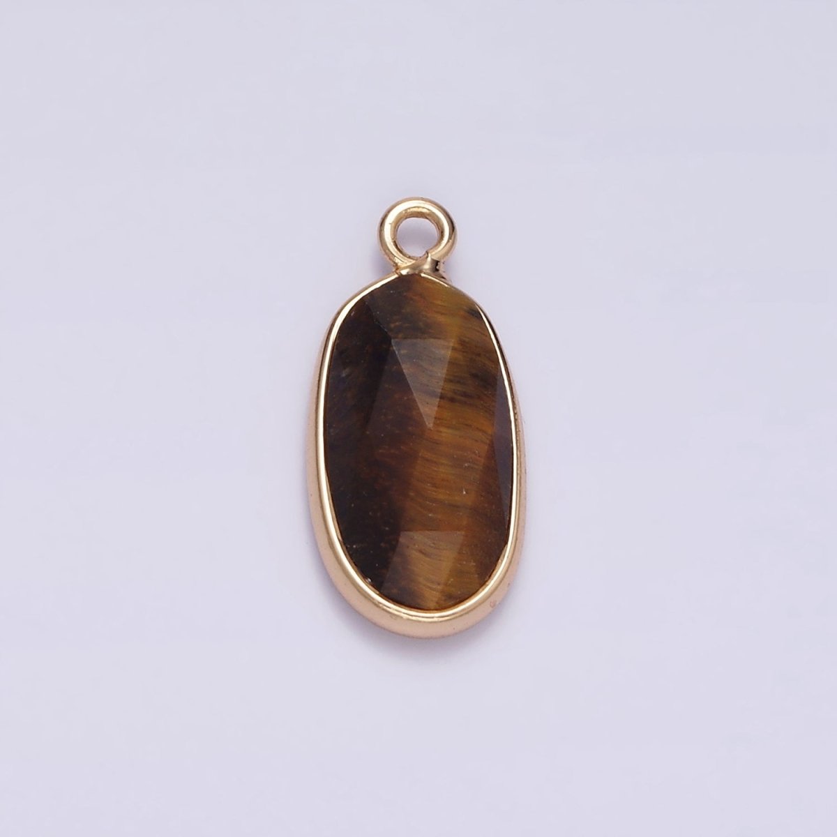 Gemstone Faceted Oval Gold Edge Pendant Charm Rose Quartz Onyx Amazon Charm N-1705 - N-1712 - DLUXCA