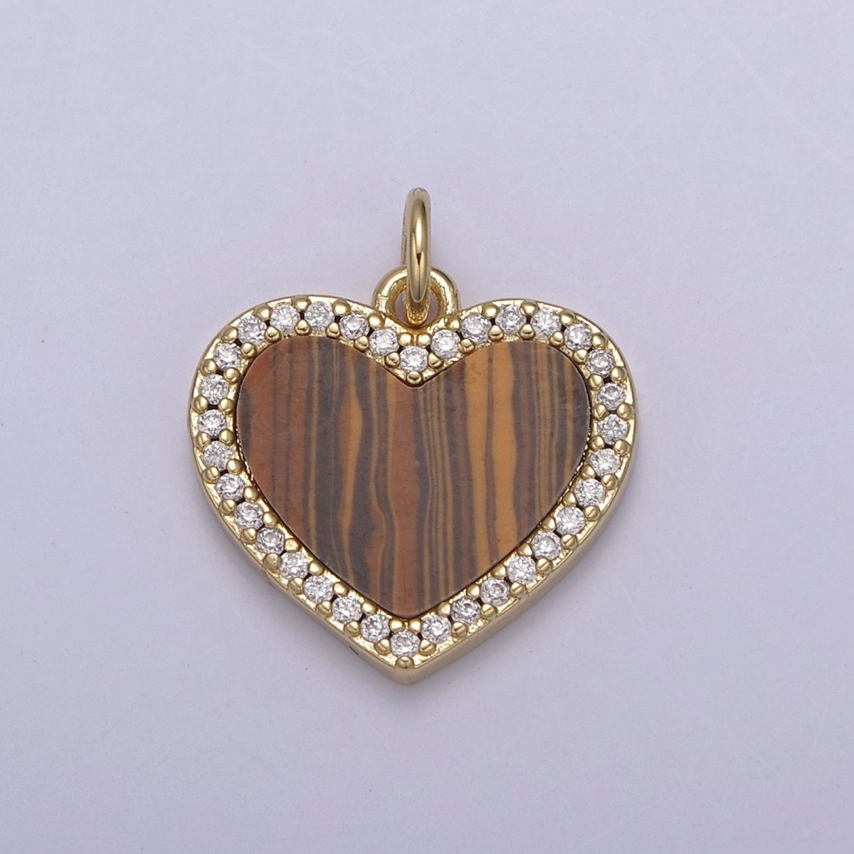 Gemstone Heart Charm, Boho Heart Pendant for Necklace, Turquoise Heart Pendant, Malachite Heart Pendant, Tiger Eye Pearl Abalone Heart Charm for Jewelry Making N-896 - N-900 - DLUXCA