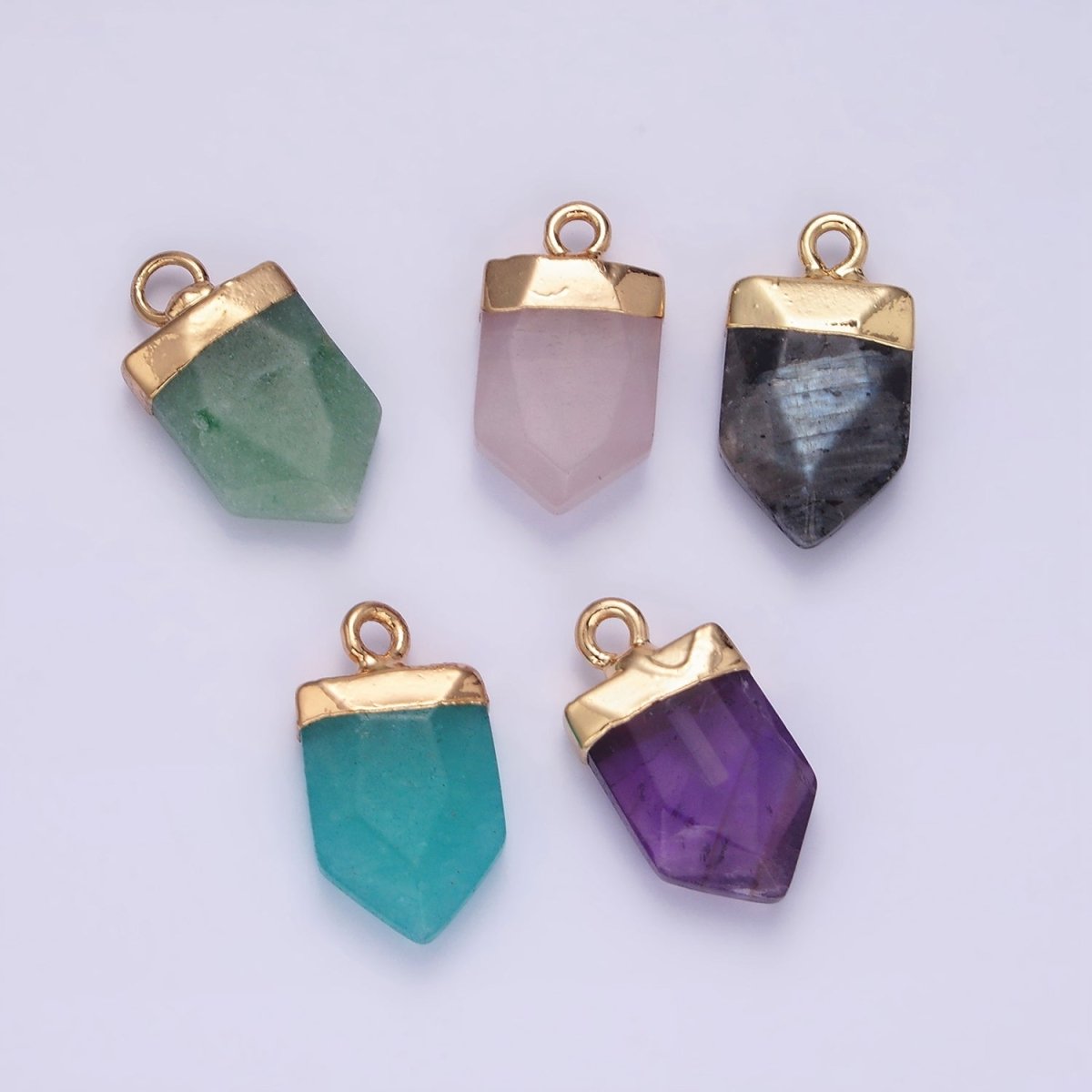 Gemstone Pointed Pendant Stone Crystal, Amethyst, Quartz, Labradorite, Amazonite, Teal Gold Plated N1728 N1729 N1730 N1731 N1732 - DLUXCA