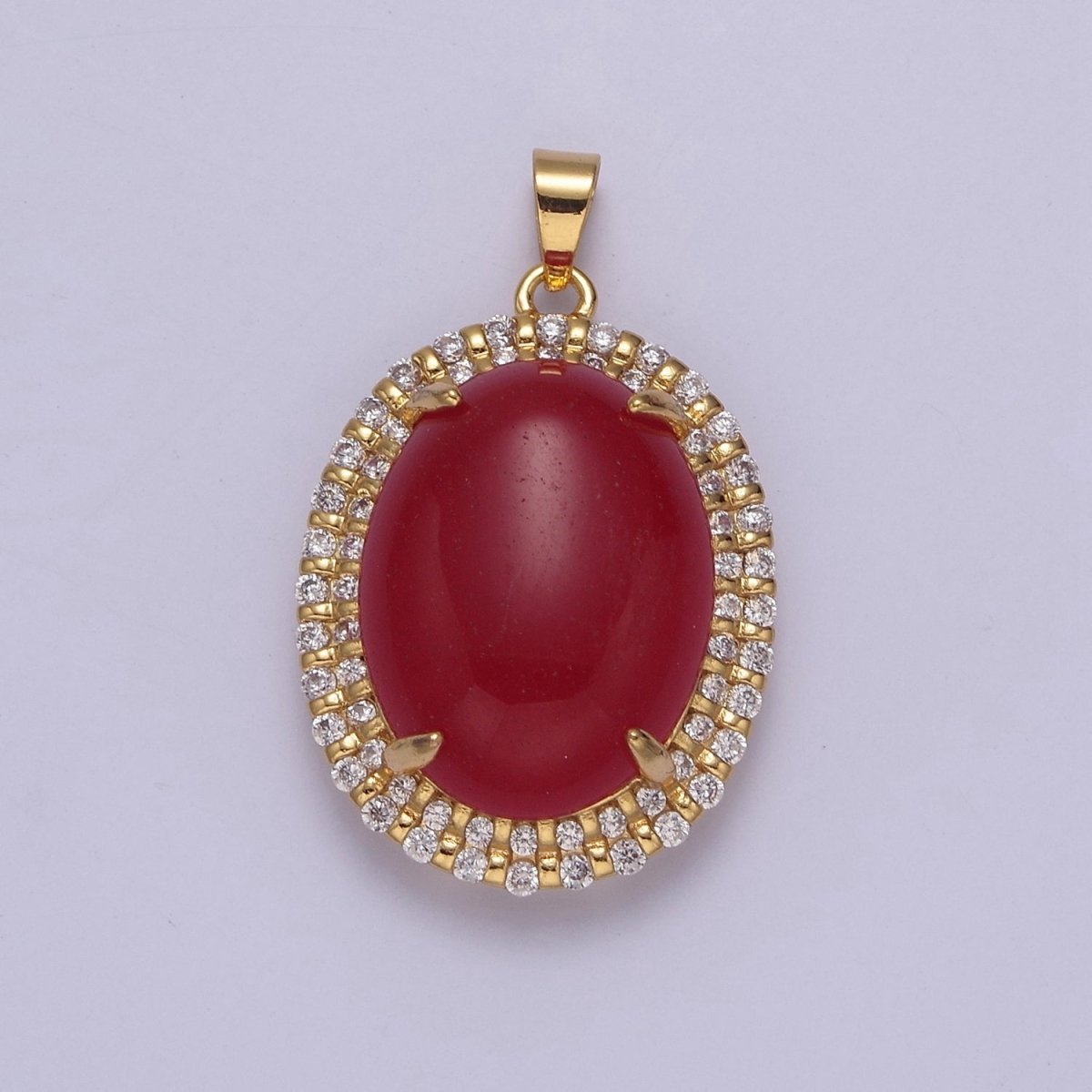 Genuine Red Oval Shaped with Clear Cubic Zircon Jade Pendant W-636 W-637 - DLUXCA