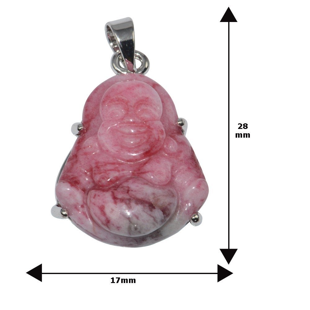 Genuine Ruby Red Natural Friendship and Love Meaning White Gold Filled Gemstone Necklace Jewelry Pendant Good Luck Buddha Design 1 pc O-112 - DLUXCA