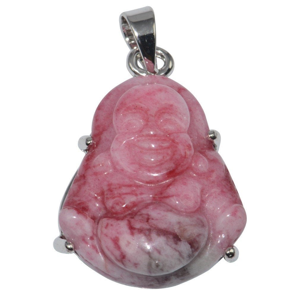 Genuine Ruby Red Natural Friendship and Love Meaning White Gold Filled Gemstone Necklace Jewelry Pendant Good Luck Buddha Design 1 pc O-112 - DLUXCA