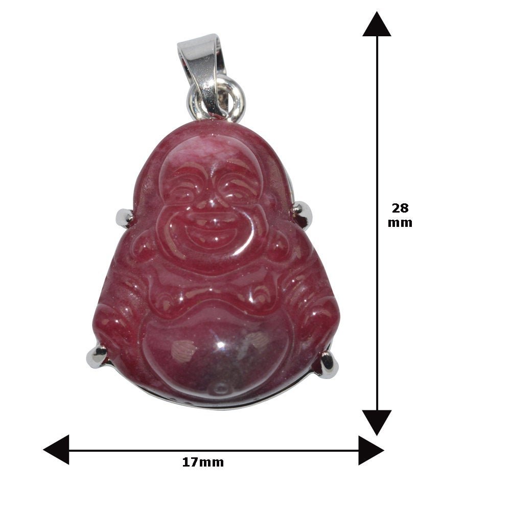 Genuine Ruby Red Natural Friendship and Love Meaning White Gold Filled Gemstone Necklace Jewelry Pendant Good Luck Buddha Design 1 pc O-112 - DLUXCA