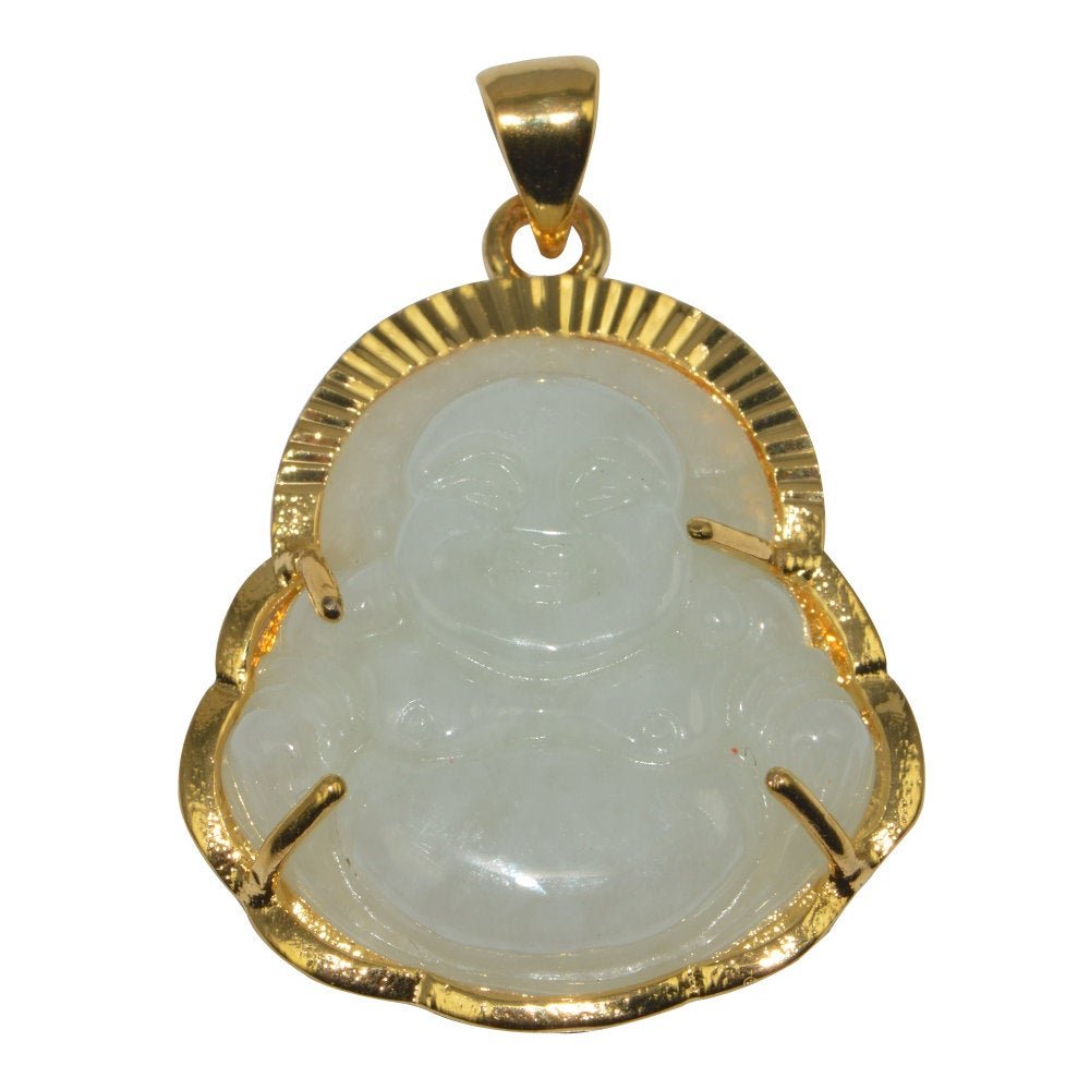 DLUXCA Genuine White Jade Natural Wisdom Meaning Gold Filled Plated Gemstone Necklace Jewelry Pendant Buddha Design Buddhism Religion 1 PC AH-216 -, image size:1000x1000