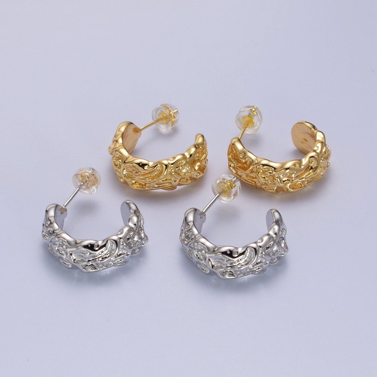 Geometric Abstract Foil C-Shaped Stud Hoops in Gold & Silver | AB016 AB017 - DLUXCA