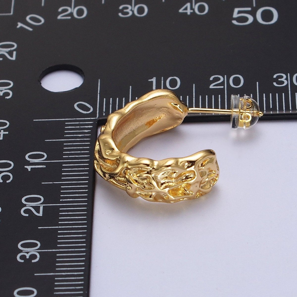 Geometric Abstract Foil C-Shaped Stud Hoops in Gold & Silver | AB016 AB017 - DLUXCA