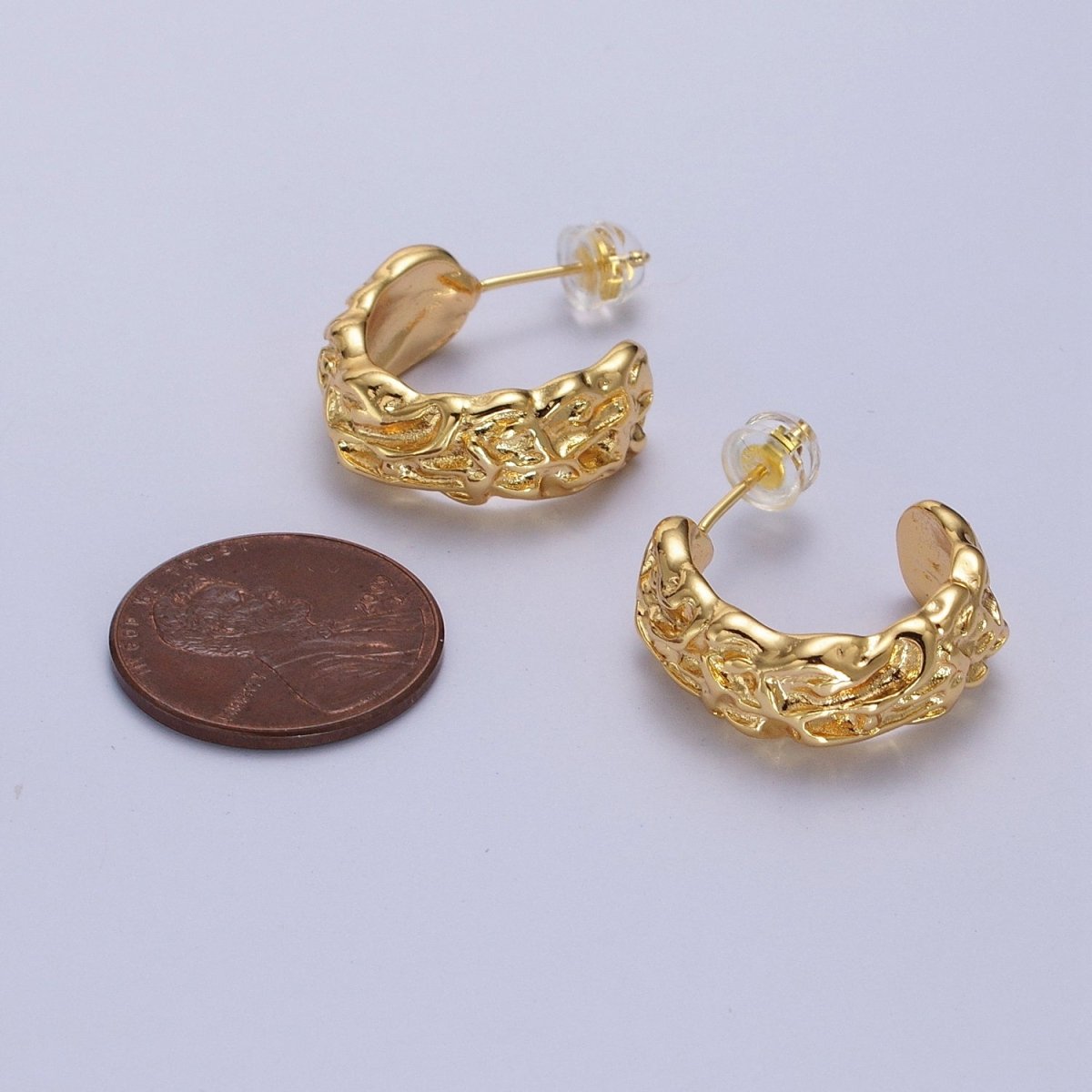 Geometric Abstract Foil C-Shaped Stud Hoops in Gold & Silver | AB016 AB017 - DLUXCA