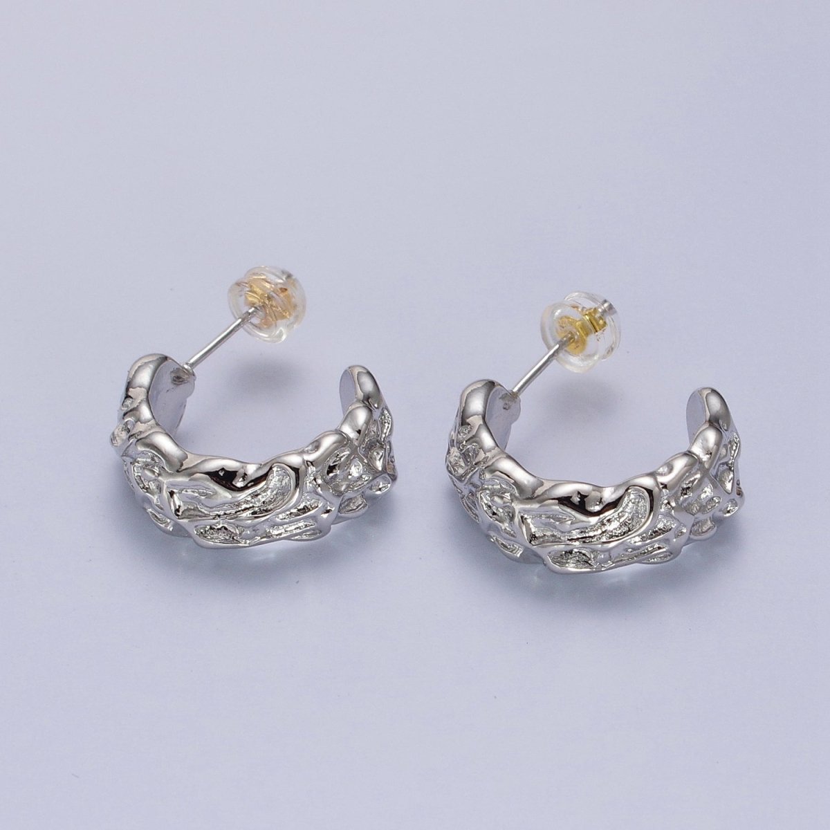 Geometric Abstract Foil C-Shaped Stud Hoops in Gold & Silver | AB016 AB017 - DLUXCA