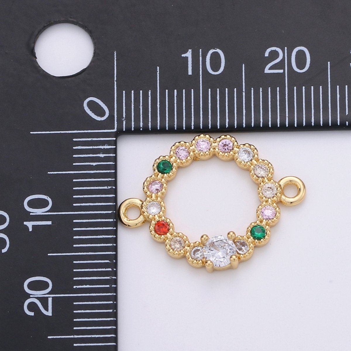 Geometric Charm Connector, Bracelet Connector, Jewelry Connectors, Round Charm Necklace Connectors, Rainbow Connectors, Micro Pave Connector F-398 - DLUXCA