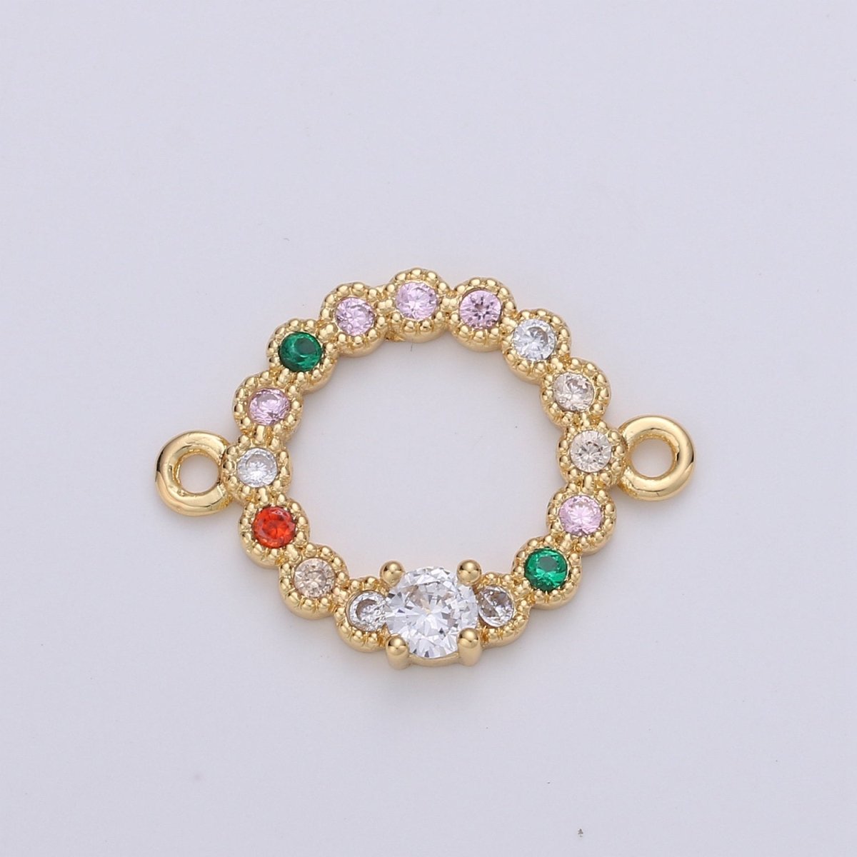 Geometric Charm Connector, Bracelet Connector, Jewelry Connectors, Round Charm Necklace Connectors, Rainbow Connectors, Micro Pave Connector F-398 - DLUXCA
