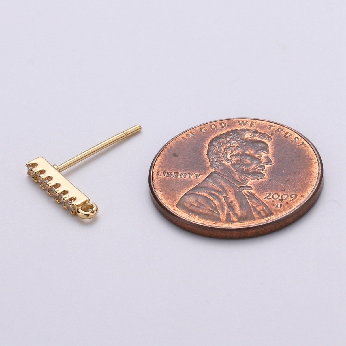 Geometric Ear Stud w/ Open link 2 pcs, 14K gold Filled Earring Nickel free, Cubic zirconia, Earring making post, Jewelry making Supply K-845 - DLUXCA