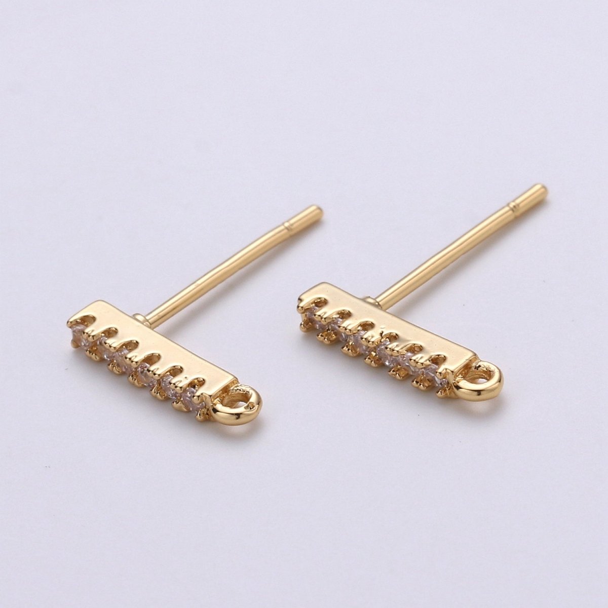 Geometric Ear Stud w/ Open link 2 pcs, 14K gold Filled Earring Nickel free, Cubic zirconia, Earring making post, Jewelry making Supply K-845 - DLUXCA