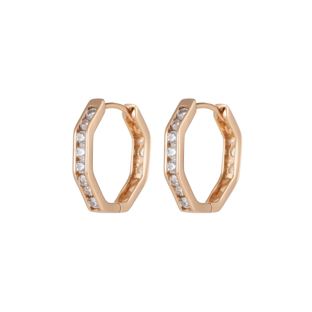 Geometric Earrings, Hexagon Earrings, Geometric Jewelry, Geometric Hoops Earrings Minimalist Micro Pave Huggie Earrings Q-055 - DLUXCA