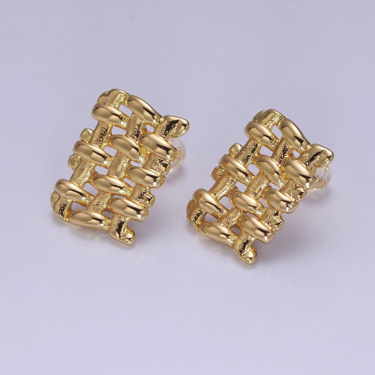 Geometric Rectangle Stud Earrings, 18k Gold fill Jewelry, Minimalist gold earrings, Small gold earrings for women V-136 - DLUXCA