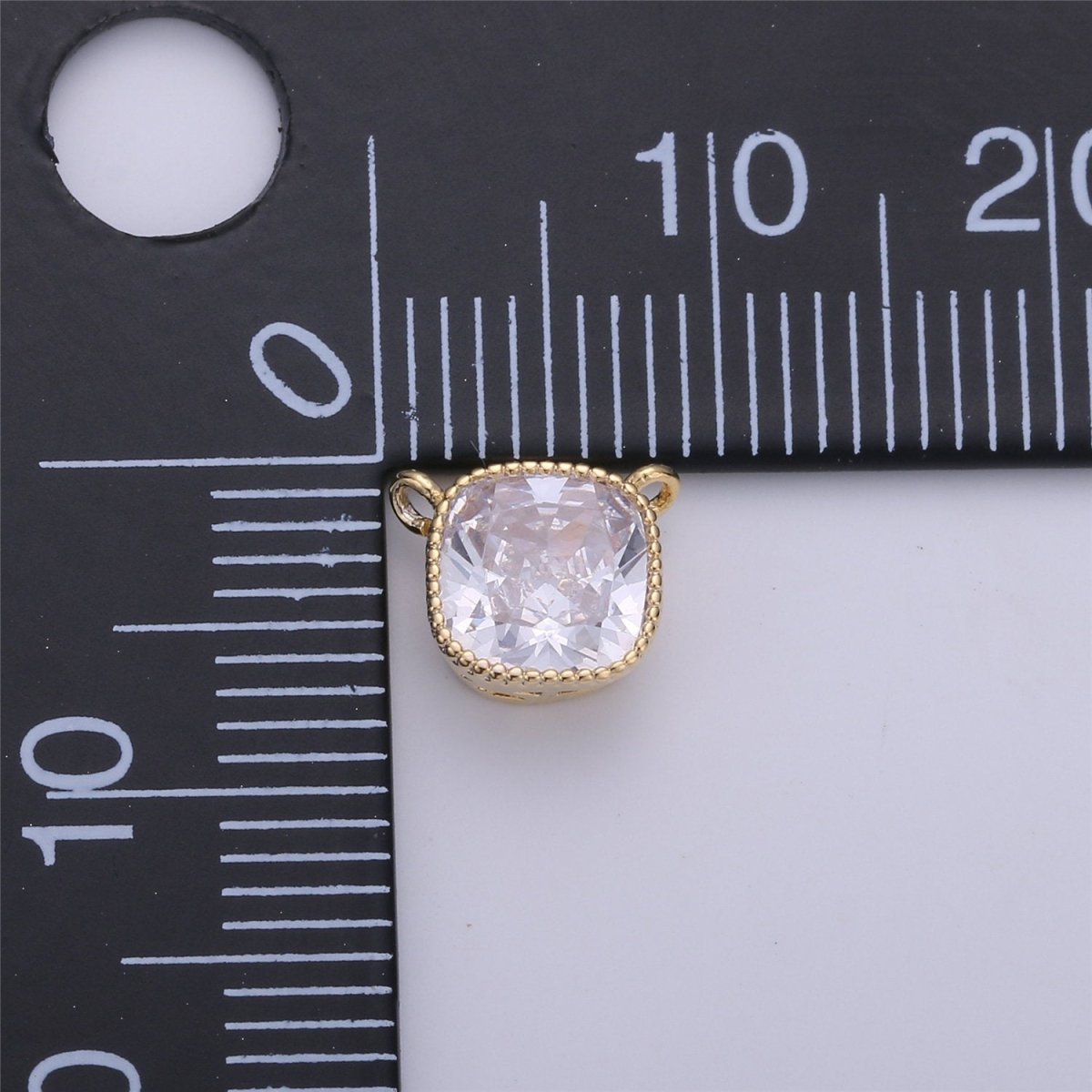 Glass faceted flat Square pendant charm with gold Filled frame, Clear Purple glass charm 8x7 mm, framed glass with Gold Edge Double Bail F-297 - DLUXCA