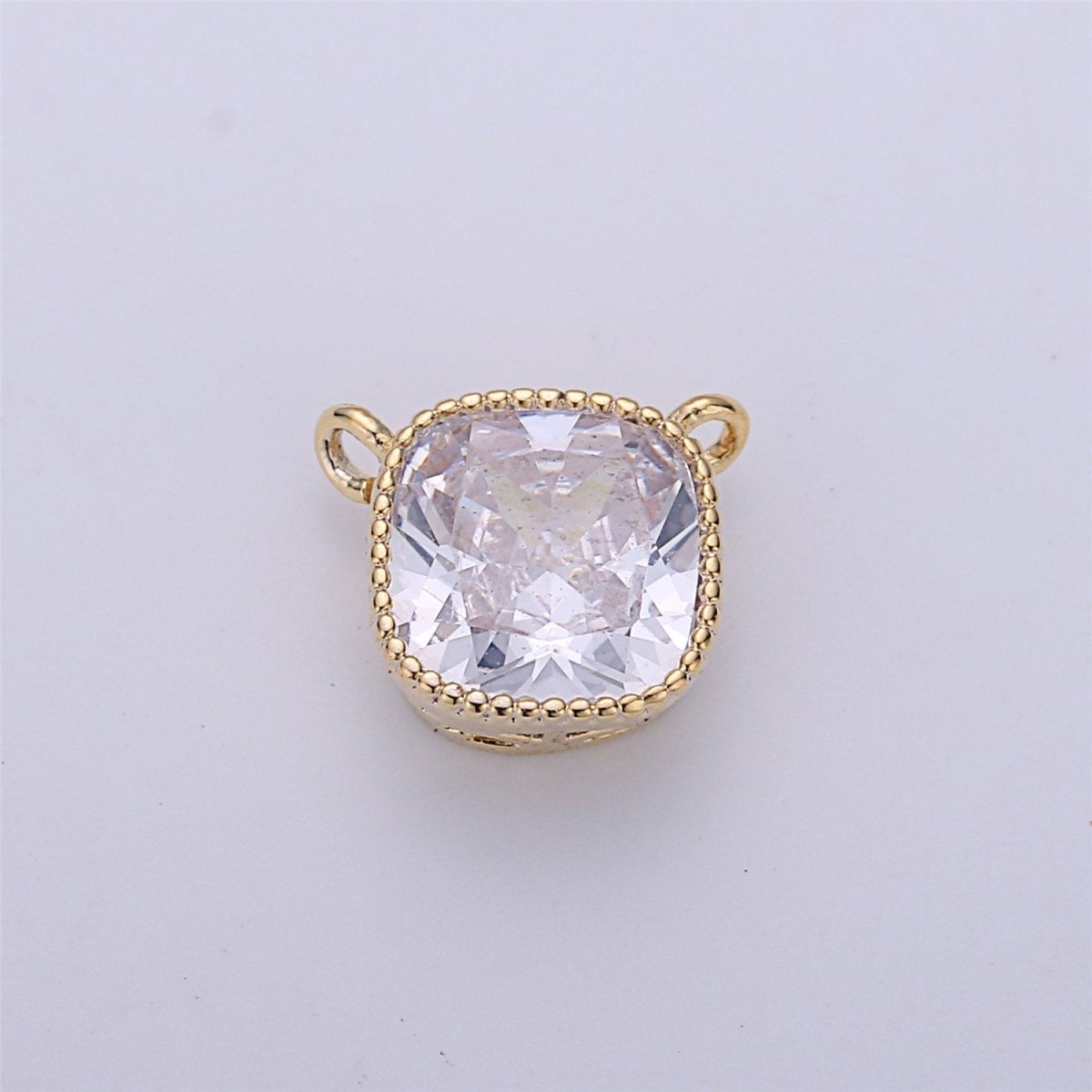 Glass faceted flat Square pendant charm with gold Filled frame, Clear Purple glass charm 8x7 mm, framed glass with Gold Edge Double Bail F-297 - DLUXCA