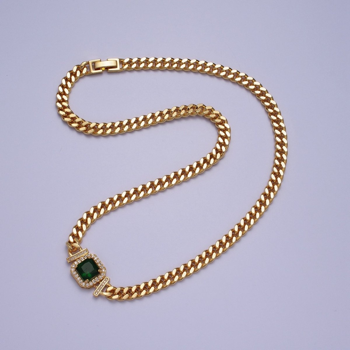 Gold 18 Inch Micro Paved Baguette CZ Flat Curb Link Chain Necklace | WA-1200 - WA-1218 Clearance Pricing - DLUXCA