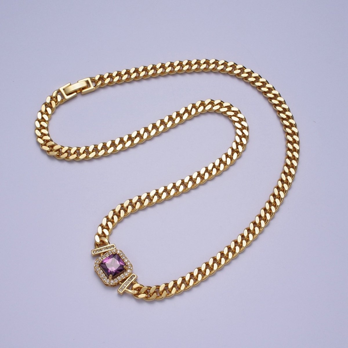 Gold 18 Inch Micro Paved Baguette CZ Flat Curb Link Chain Necklace | WA-1200 - WA-1218 Clearance Pricing - DLUXCA