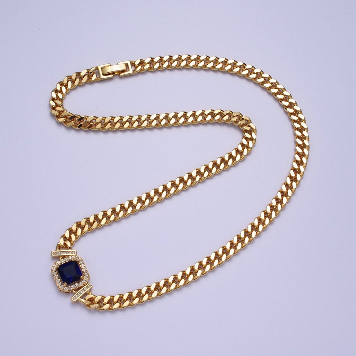 Gold 18 Inch Micro Paved Baguette CZ Flat Curb Link Chain Necklace | WA-1200 - WA-1218 Clearance Pricing - DLUXCA